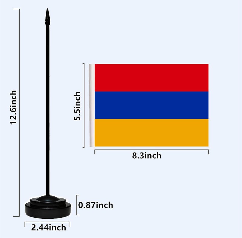 tibijoy Armenia Flags Armenian Small Mini Desk Flags Set Table Flag with 13" Black Pole, Black Base and Spear Top, Miniature Armenia Deluxe Desktop Flag, Home Decoration, Office Decoration, Festival Celebrations(12 Pack ) - Image 4